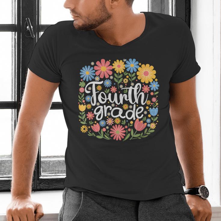 Wildflower 4th Fourth Grade Floral Back To School Teacher Men's V-Neck T-Shirt, 4th Grade Teacher Shirts, gift for family, gift for coworker