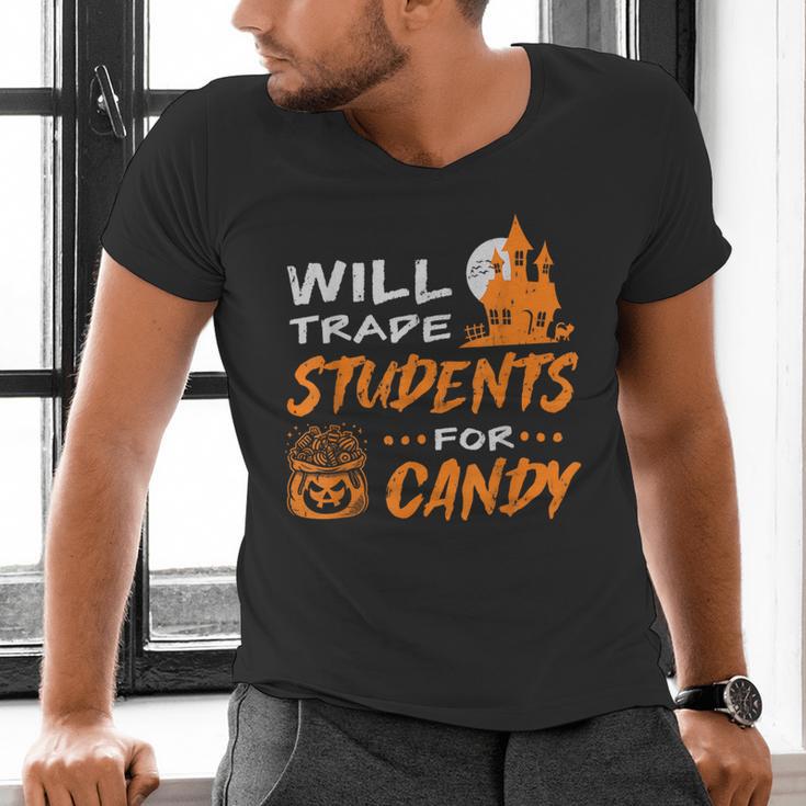 Will Trade Students For Candy Halloween Costume Teacher Men's V-Neck T-Shirt, gift for family, gift for coworker