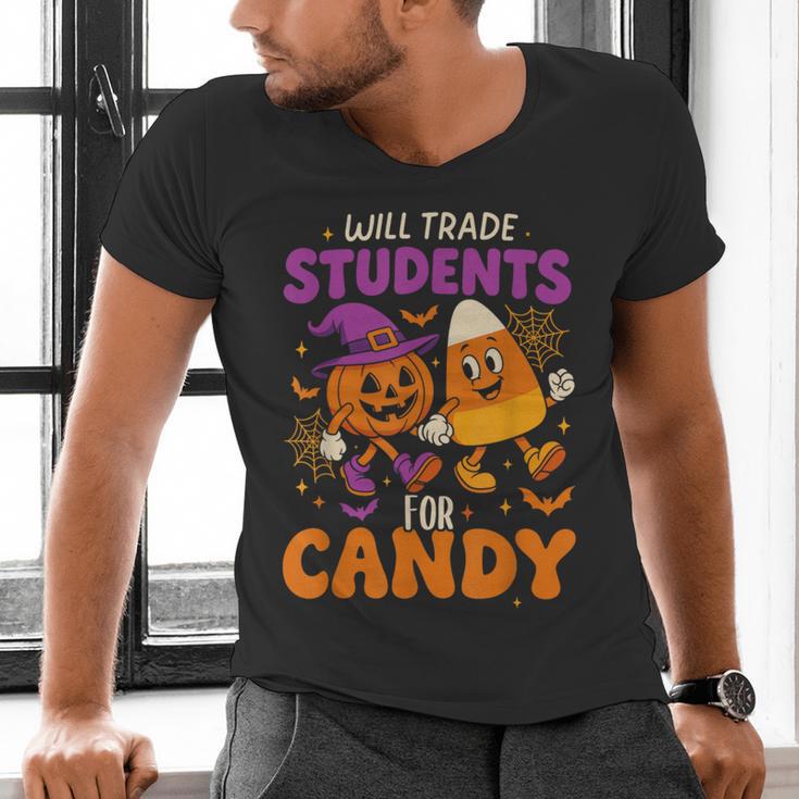Will Trade Students For Candy Shirt Fun Candy Corn Teacher Men's V-Neck T-Shirt, gift for family, gift for coworker Will Trade Students For Candy Shirt Fun Candy Corn Teacher Men's V-Neck T-Shirt, gift for family, gift for coworker