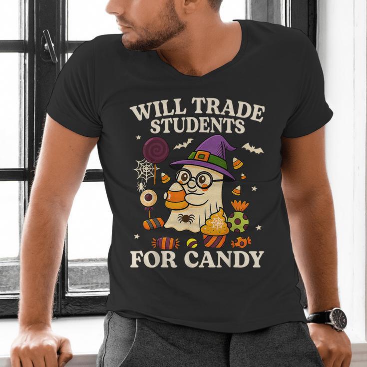 Will Trade Students For Candy Teacher Ghost Halloween Men's V-Neck T-Shirt, gift for family, gift for coworker Will Trade Students For Candy Teacher Ghost Halloween Men's V-Neck T-Shirt, gift for family, gift for coworker