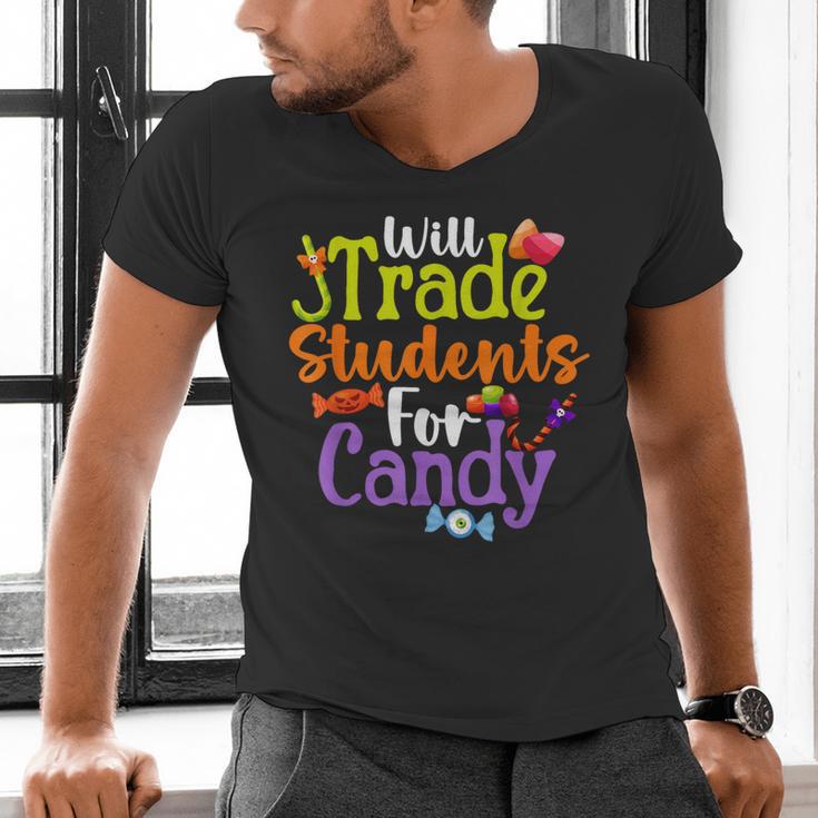 Will Trade Students For Candy Teacher Halloween Costume Men's V-Neck T-Shirt, gift for family, gift for coworker