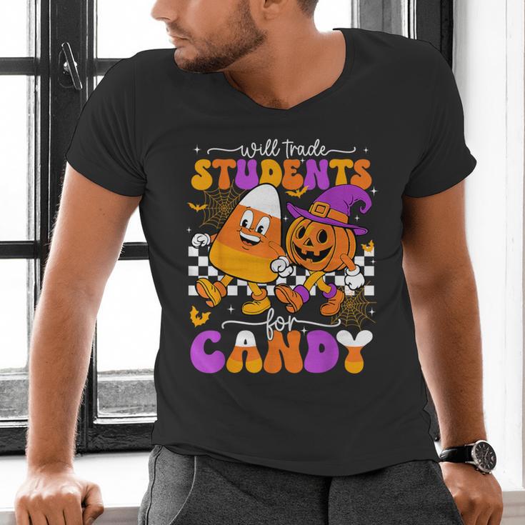 Will Trade Students For Candy Teacher Halloween Men's V-Neck T-Shirt, gift for family, gift for coworker Will Trade Students For Candy Teacher Halloween Men's V-Neck T-Shirt, gift for family, gift for coworker