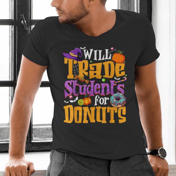 Will Trade Students For Donuts Halloween Teacher Men's V-Neck T-Shirt, gift for family, gift for coworker