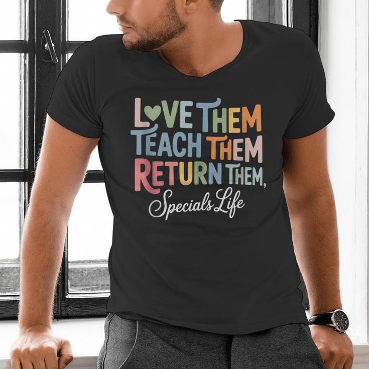 Women Teach Them Love Them Return Them Specials Teacher Life Men's V-Neck T-Shirt, gift for family, gift for coworker Women Teach Them Love Them Return Them Specials Teacher Life Men's V-Neck T-Shirt, gift for family, gift for coworker