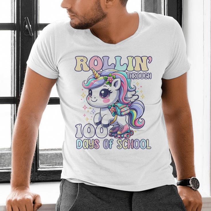 100 Days Of School Girls Teacher 100th Day Unicorn Outfit Men's V-Neck T-Shirt, gift for family, gift for coworker