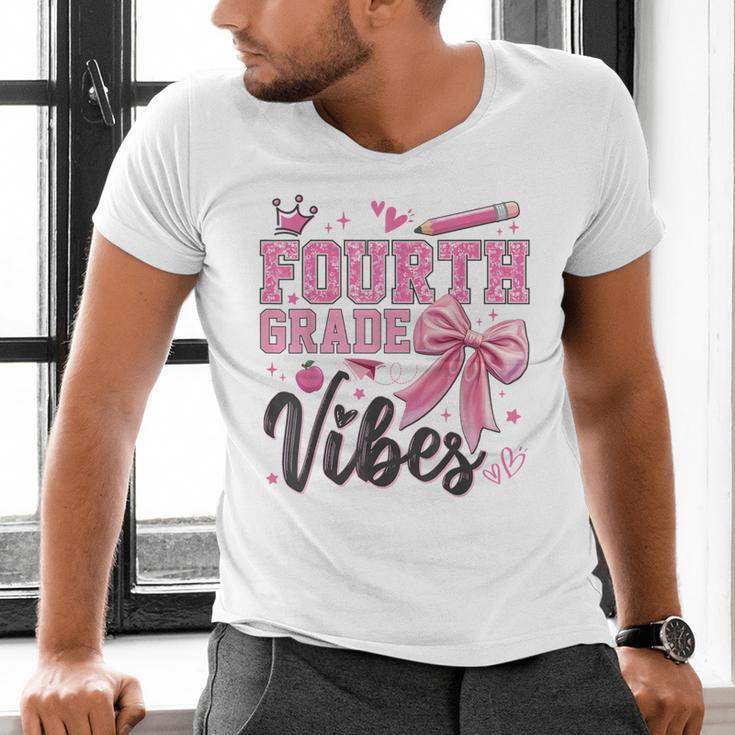4th Fourth Grade Vibes Back To School Coquette Teacher Girl Men's V-Neck T-Shirt, 4th Grade Teacher Shirts, gift for family, gift for coworker 4th Fourth Grade Vibes Back To School Coquette Teacher Girl Men's V-Neck T-Shirt, 4th Grade Teacher Shirts, gift for family, gift for coworker