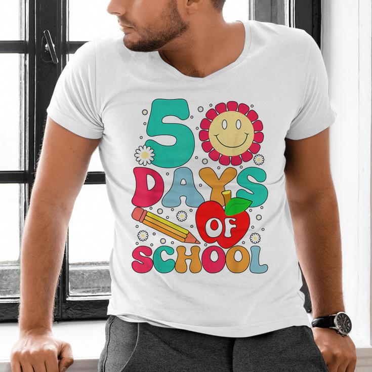 50 Days Of School Teacher Happy 50th Day Of School Kids Men's V-Neck T-Shirt, gift for family, gift for coworker 50 Days Of School Teacher Happy 50th Day Of School Kids Men's V-Neck T-Shirt, gift for family, gift for coworker