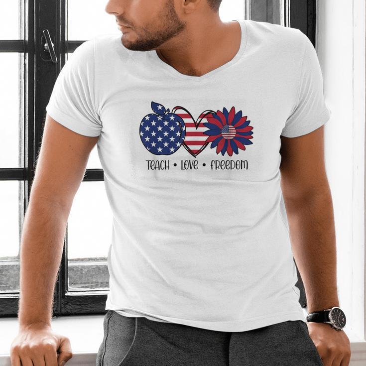 American Flag Teach Love Freedom Preschool Teacher 4th July Men's V-Neck T-Shirt, gift for family, gift for coworker American Flag Teach Love Freedom Preschool Teacher 4th July Men's V-Neck T-Shirt, gift for family, gift for coworker