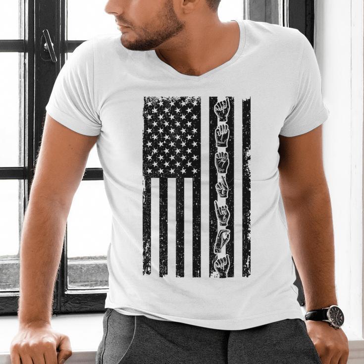 ASL Flag Sign Language Deaf ASL Teacher For Men Women Men's V-Neck T-Shirt, gift for family, gift for coworker ASL Flag Sign Language Deaf ASL Teacher For Men Women Men's V-Neck T-Shirt, gift for family, gift for coworker