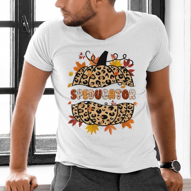 Autumn Fall SPED ED Teacher Thankful Grateful Pumpkin Retro Men's V-Neck T-Shirt, gift for family, gift for coworker