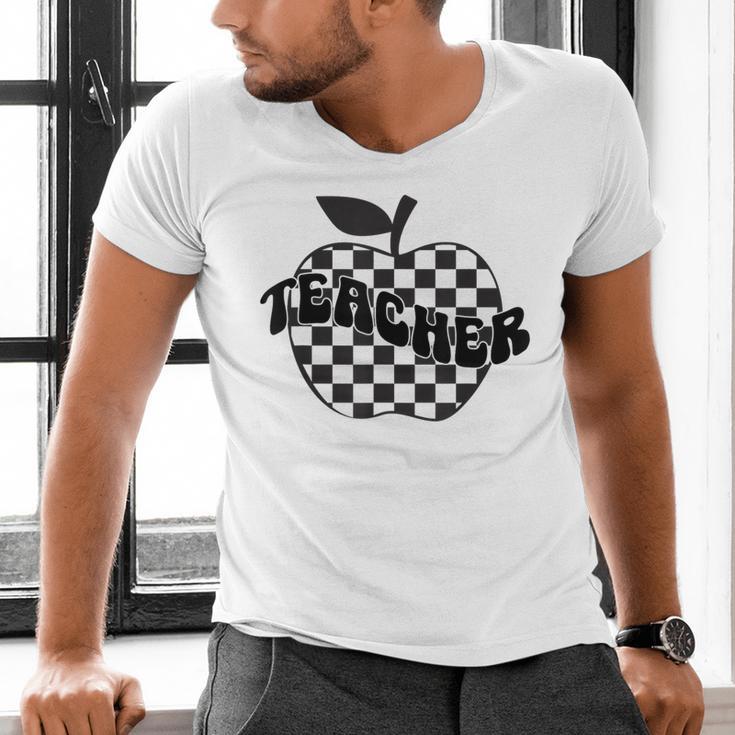 Back To School Checkered Apple Teacher Checkerboard Teacher For Men Women Girls Kids Men's V-Neck T-Shirt, gift for family, gift for coworker