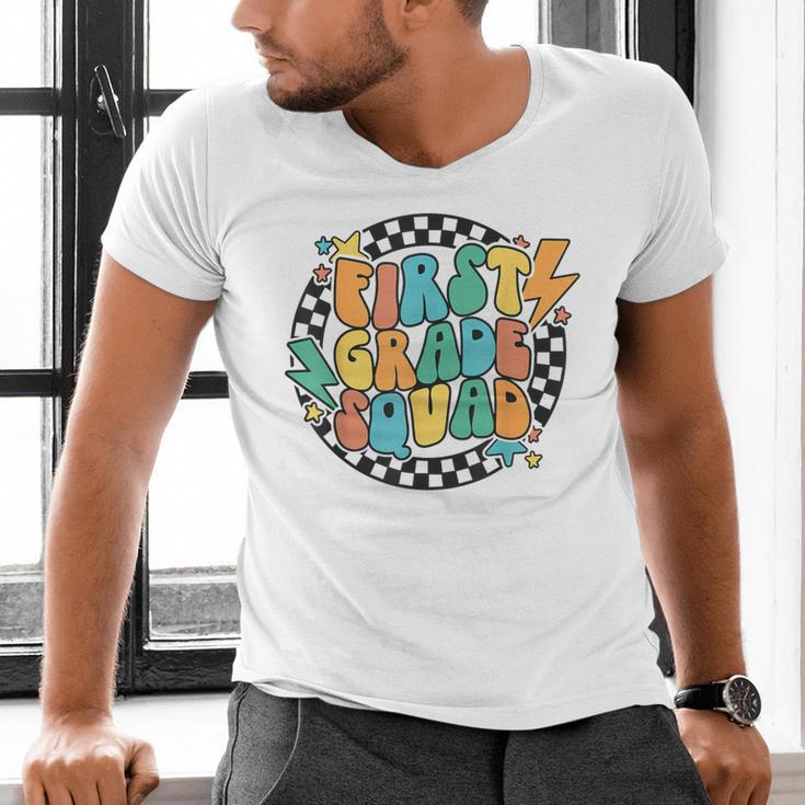 Back To School Groovy Teacher 1st First Grade Crew Squad Men's V-Neck T-Shirt, Groovy Teacher Shirts, First Grade Teacher Shirts, gift for family, gift for coworker Back To School Groovy Teacher 1st First Grade Crew Squad Men's V-Neck T-Shirt, Groovy Teacher Shirts, First Grade Teacher Shirts, gift for family, gift for coworker