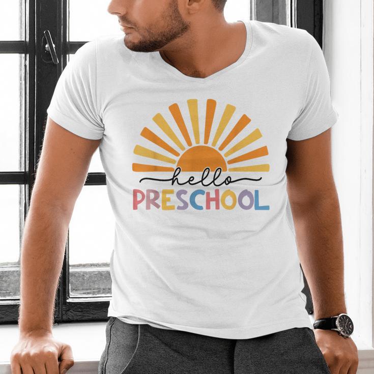 Back To School Hello Preschool For Kids Teacher Women Men's V-Neck T-Shirt, gift for family, gift for coworker Back To School Hello Preschool For Kids Teacher Women Men's V-Neck T-Shirt, gift for family, gift for coworker