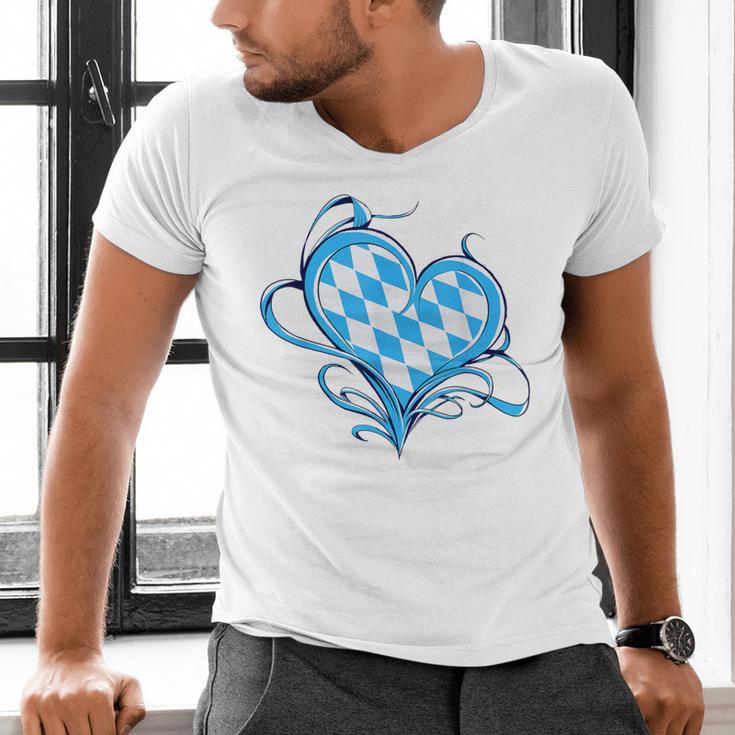 Bavarian Flag As Heart Blue Diamond Bavaria Men's V-Neck T-Shirt, gift for family, gift for coworker