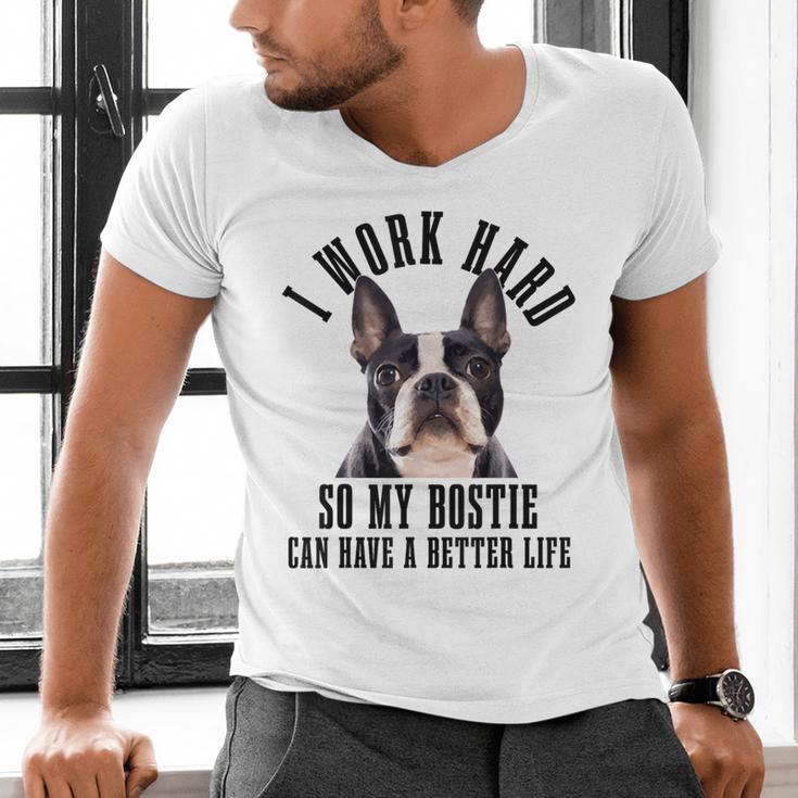 Bostie Mama Dog Dad Boston Terrier For Men Women Men's V-Neck T-Shirt, Boston Terrier Dad Shirts, gift for family, gift for coworker