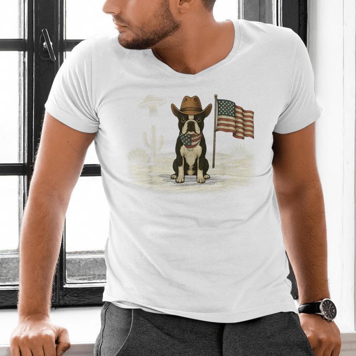 Boston Terrier 4th Of July US American Flag Dog Patriotic Men's V-Neck T-Shirt, Patriotic Boston Terrier Shirts, American Boston Terrier Shirts, Boston Terrier 4th Of July Shirts, gift for family, gift for coworker