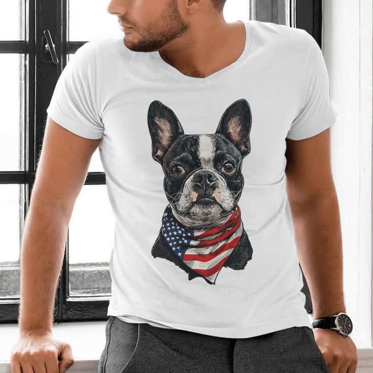 Boston Terrier American Flag Men's V-Neck T-Shirt, American Boston Terrier Shirts, gift for family, gift for coworker