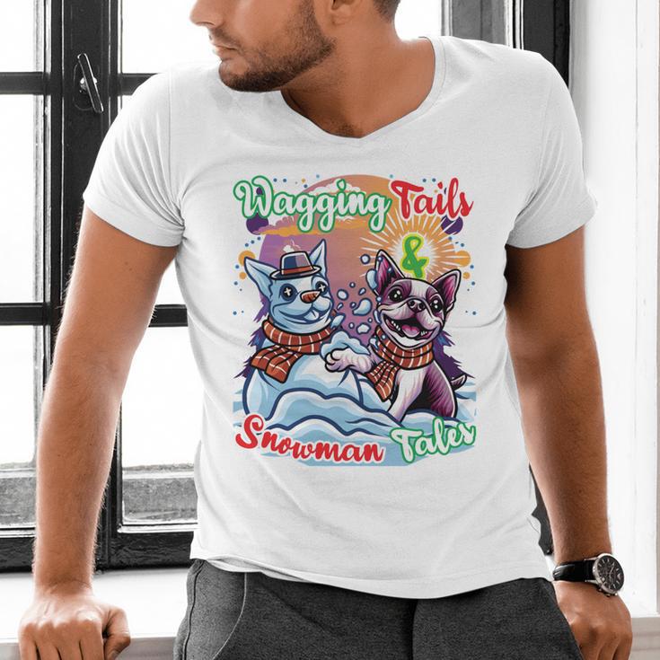 Boston Terrier Dog Christmas Snowman Winter Snow Men's V-Neck T-Shirt, Boston Terrier Christmas Shirts, gift for family, gift for coworker