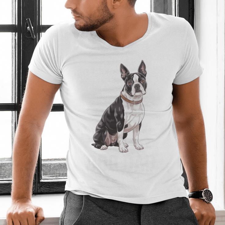 Boston Terrier Dog Dad Boston Terrier Dog Lovers Men's V-Neck T-Shirt, Boston Terrier Dad Shirts, gift for family, gift for coworker