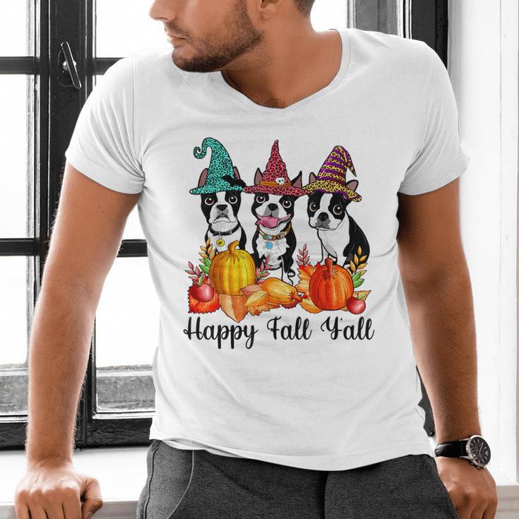 Boston Terrier Dog Lover Fall Ya'Ll Halloween Costume Men Women Men's V-Neck T-Shirt, Boston Terrier Halloween Shirts, gift for family, gift for coworker