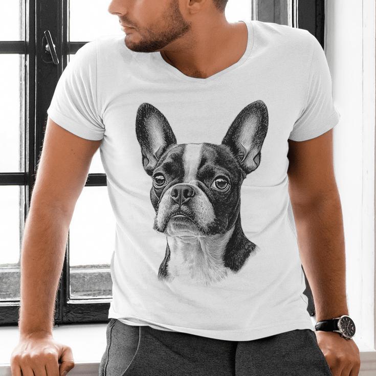 Boston Terrier Dog Motif Pet Illustration Boston Terrier For Men Women Kids Men's V-Neck T-Shirt, gift for family, gift for coworker