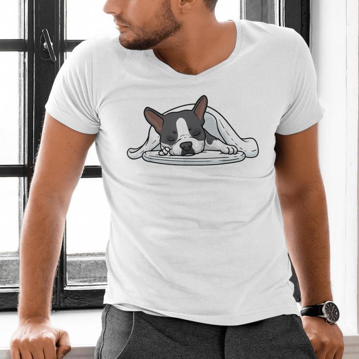 Boston Terrier Dog Official Sleeping Men Women Girls Kids Men's V-Neck T-Shirt, gift for family, gift for coworker