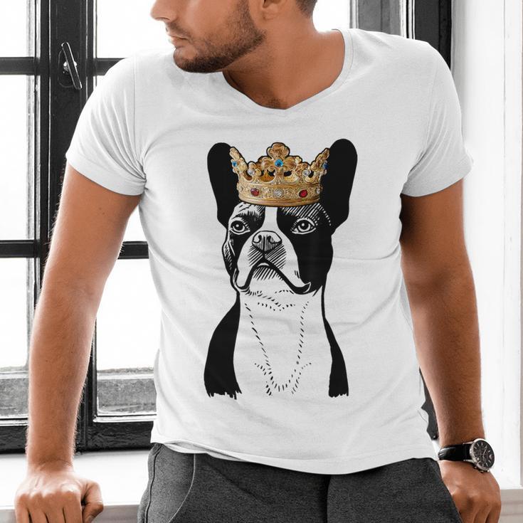 Boston Terrier Dog Wearing Crown For Men Women Girls Kids Men's V-Neck T-Shirt, gift for family, gift for coworker