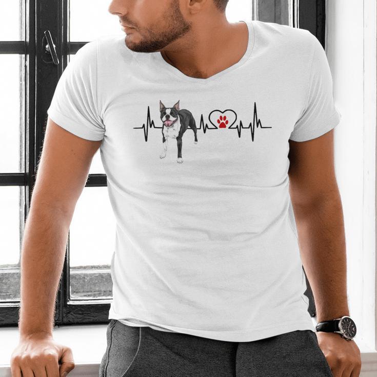 Boston Terrier EKG Heartbeat Heart Line Dog Lovers Men's V-Neck T-Shirt, gift for family, gift for coworker