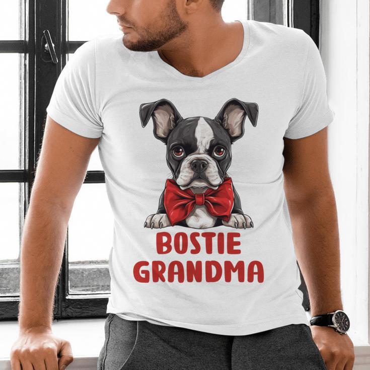 Boston Terrier Grandma Dog Lovers Puppy Bostie Owner Men's V-Neck T-Shirt, gift for family, gift for coworker