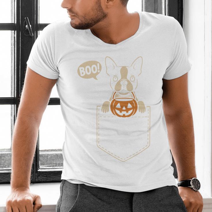 Boston Terrier Halloween Cute Bostie Dog Pocket Boo Men's V-Neck T-Shirt, Boston Terrier Halloween Shirts, gift for family, gift for coworker