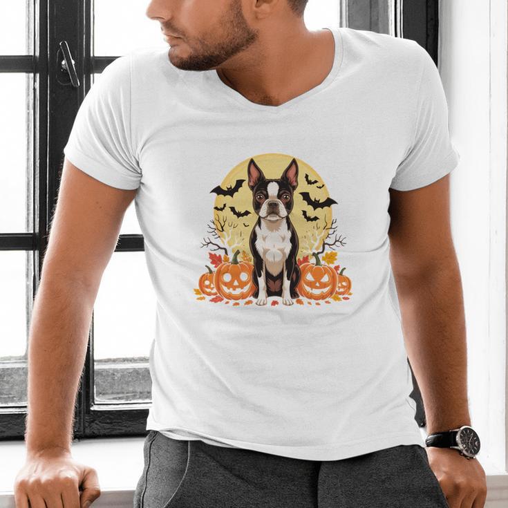 Boston Terrier Halloween Dog Lover Pumpkin Costume Men's V-Neck T-Shirt, Boston Terrier Halloween Shirts, gift for family, gift for coworker