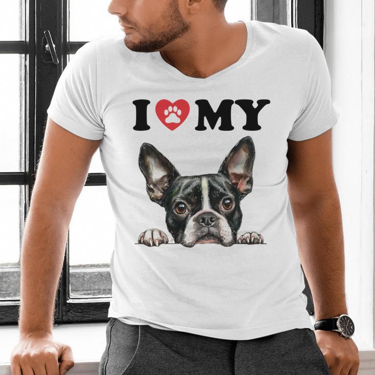 Boston Terrier I Heart My Dog Dog Lover Men's V-Neck T-Shirt, gift for family, gift for coworker