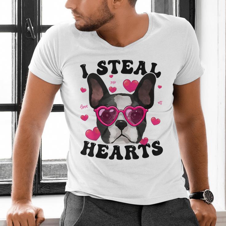 Boston Terrier Heart Glasses Girls Bostie Valentines Day Men's V-Neck T-Shirt, gift for family, gift for coworker