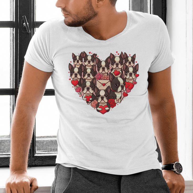 Boston Terrier Heart Valentine Boston Terrier Men's V-Neck T-Shirt, gift for family, gift for coworker