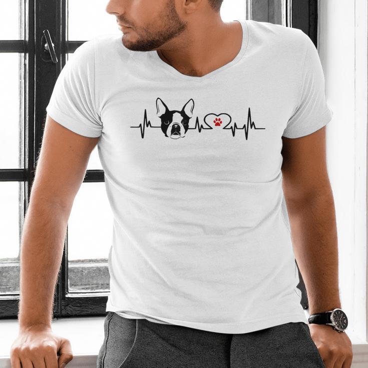 Boston Terrier Heartbeat Heart Line Men's V-Neck T-Shirt, gift for family, gift for coworker