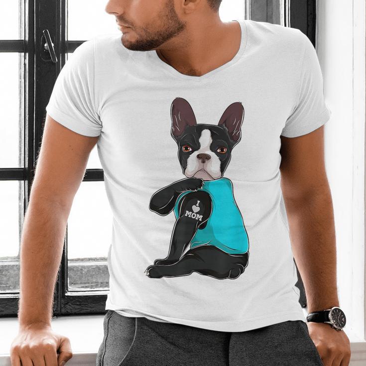 Boston Terrier I Love Mom Apparel Men's V-Neck T-Shirt, Boston Terrier Mom Shirts, gift for family, gift for coworker