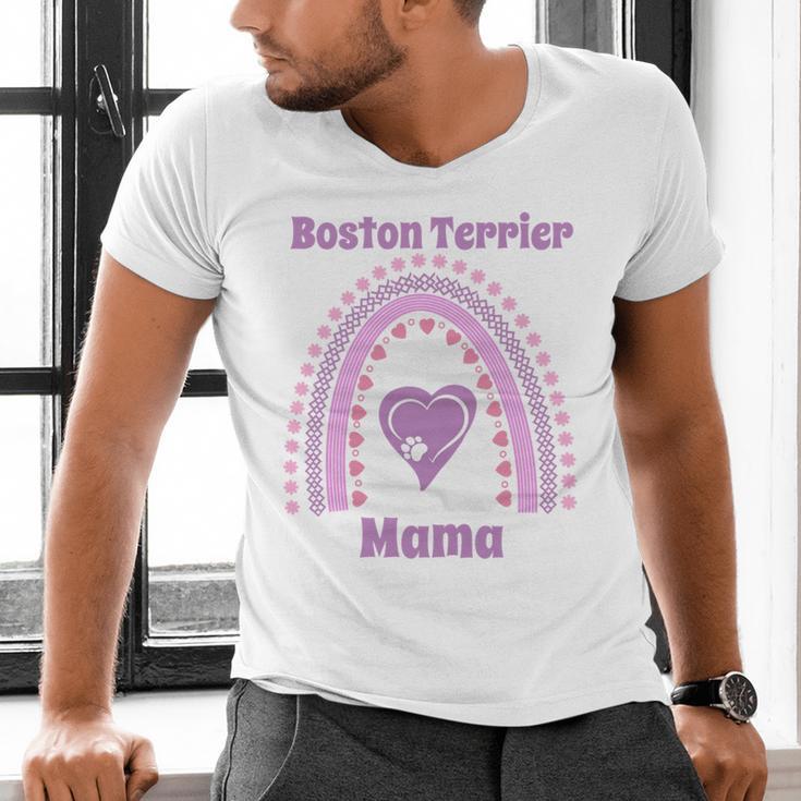 Boston Terrier Mama Cute Rainbow Paw Heart Shape Men's V-Neck T-Shirt, gift for family, gift for coworker