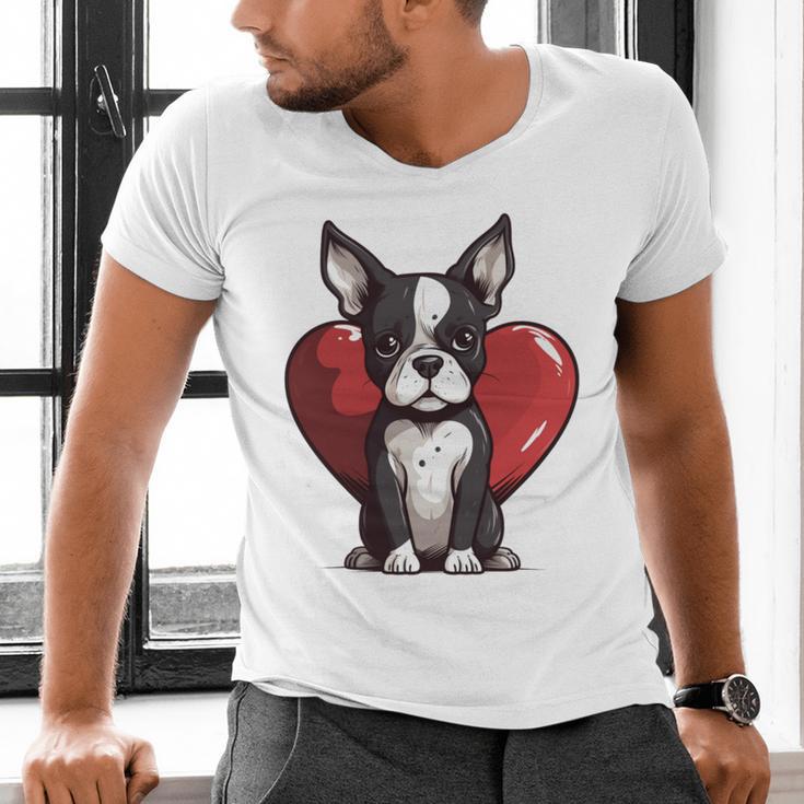 Boston Terrier Mom Dad Bostie Dog Lover Valentines Day Men's V-Neck T-Shirt, Boston Terrier Dad Shirts, Boston Terrier Mom Shirts, gift for family, gift for coworker