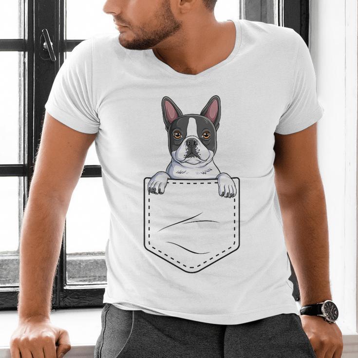 Boston Terrier In The Pocket Cute Boston Terrier Dog Lovers Men Women Girls Kids Men's V-Neck T-Shirt, gift for family, gift for coworker