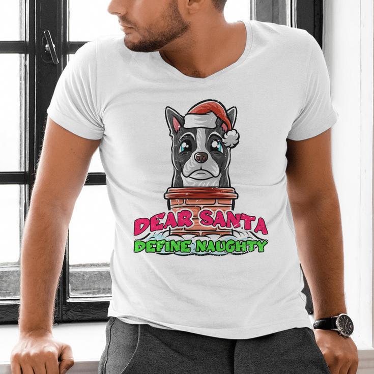 Boston Terrier Santa Claus Christmas Dog Men's V-Neck T-Shirt, Boston Terrier Christmas Shirts, gift for family, gift for coworker