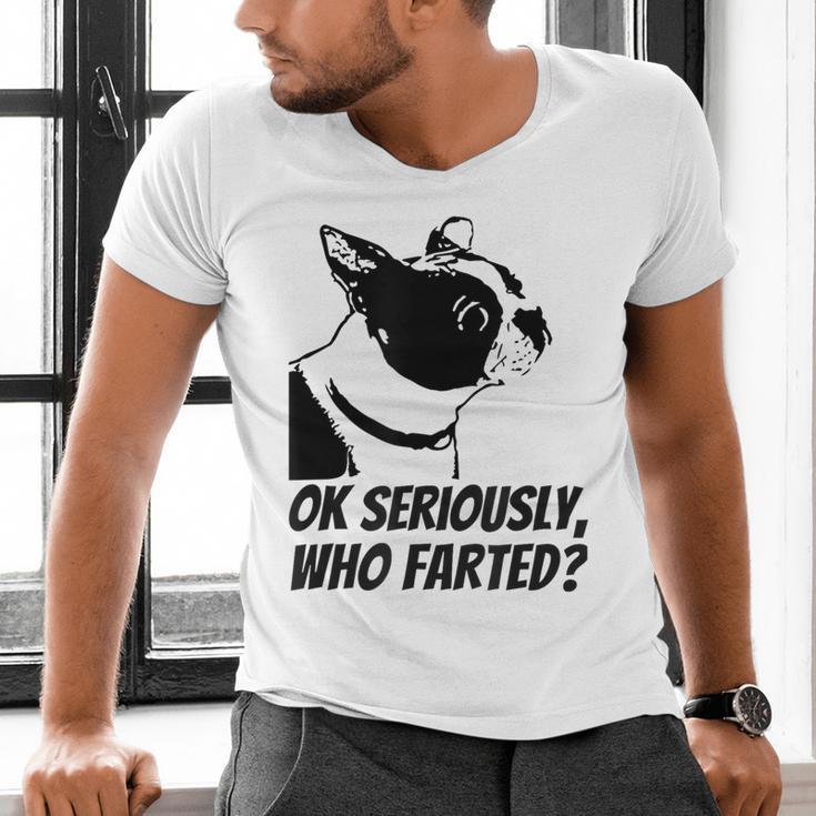Boston Terrier Shirt Ok Seriously Who Farted Men's V-Neck T-Shirt, gift for family, gift for coworker