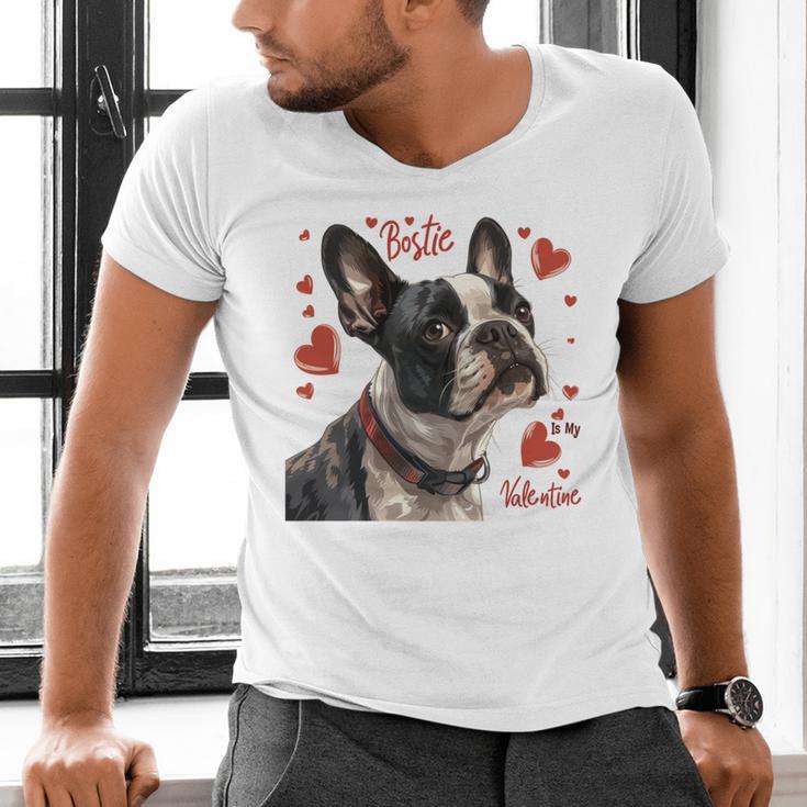 Boston Terrier Is My Valentine Cute Pet Dog Owner Valentine Men's V-Neck T-Shirt, gift for family, gift for coworker
