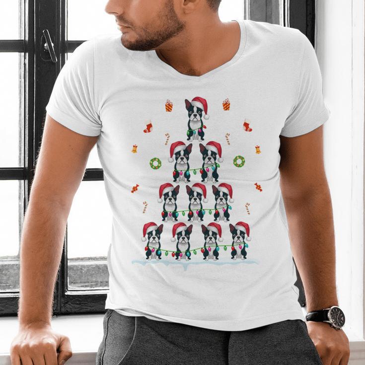 Boston Terrier Xmas Tree Lights For Men Women Boston Terrier Men's V-Neck T-Shirt, gift for family, gift for coworker