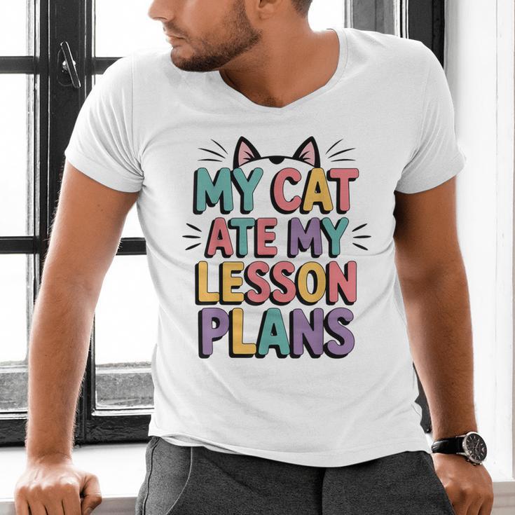 My Cat Ate My Lesson Plans Teacher Cat Humor Men's V-Neck T-Shirt, gift for family, gift for coworker My Cat Ate My Lesson Plans Teacher Cat Humor Men's V-Neck T-Shirt, gift for family, gift for coworker