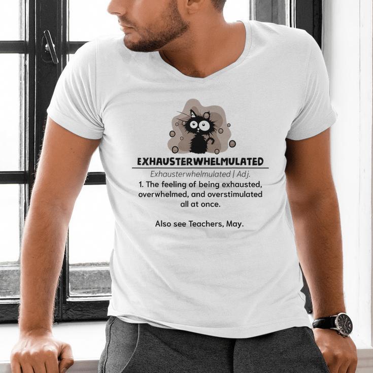 Cat Exhausted Teacher Exhausterwhelmulated Definition Men's V-Neck T-Shirt, gift for family, gift for coworker Cat Exhausted Teacher Exhausterwhelmulated Definition Men's V-Neck T-Shirt, gift for family, gift for coworker
