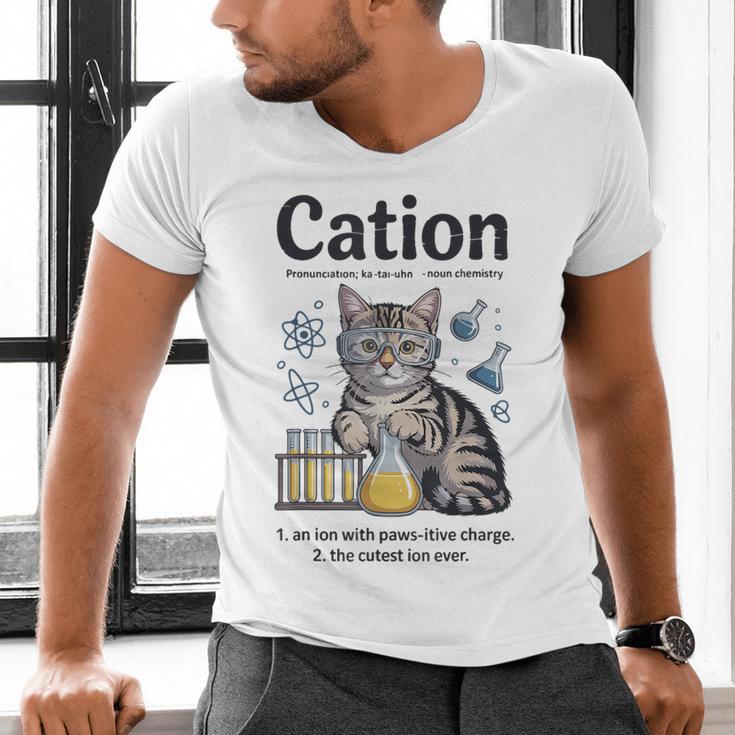 Cation Shirt Cat Science Chemistry Teacher Chemist Pun Men's V-Neck T-Shirt, Science Teacher Shirts, gift for family, gift for coworker