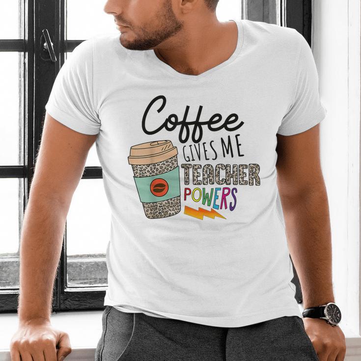 Coffee Gives Me Teacher Power Teacher Elementary Women Men's V-Neck T-Shirt, gift for family, gift for coworker Coffee Gives Me Teacher Power Teacher Elementary Women Men's V-Neck T-Shirt, gift for family, gift for coworker