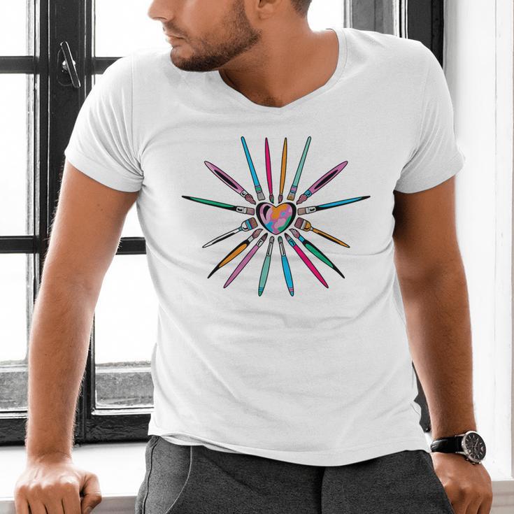 Cool Brush Heart Shape Art Teacher Paint For Artist Painter Men's V-Neck T-Shirt, gift for family, gift for coworker