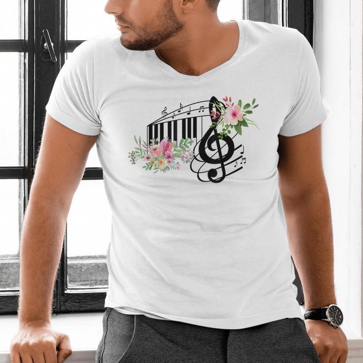 Cut Music Teacher Shirt With a Piano Keys Notes And Flowers Men's V-Neck T-Shirt, gift for family, gift for coworker Cut Music Teacher Shirt With a Piano Keys Notes And Flowers Men's V-Neck T-Shirt, gift for family, gift for coworker