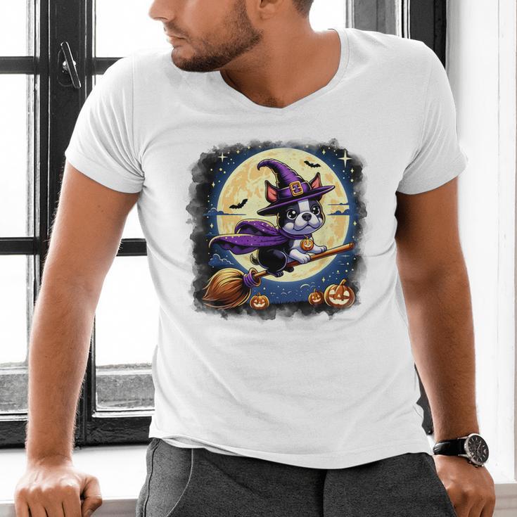 Cute Boston Terrier Halloween Costume Dog Lover Women Girls Men's V-Neck T-Shirt, Boston Terrier Halloween Shirts, gift for family, gift for coworker